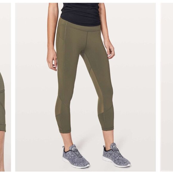lululemon athletica Pants - Lululemon Pace Rival Crop *22" Dark Olive Leggings Women's 4 Workout athletic